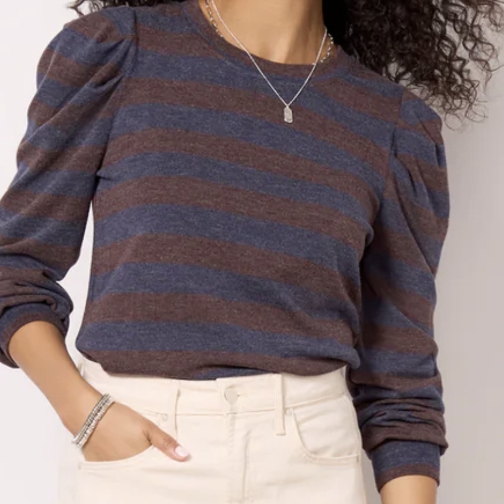 Evereve Blue and Brown Striped Long Sleeve Top
